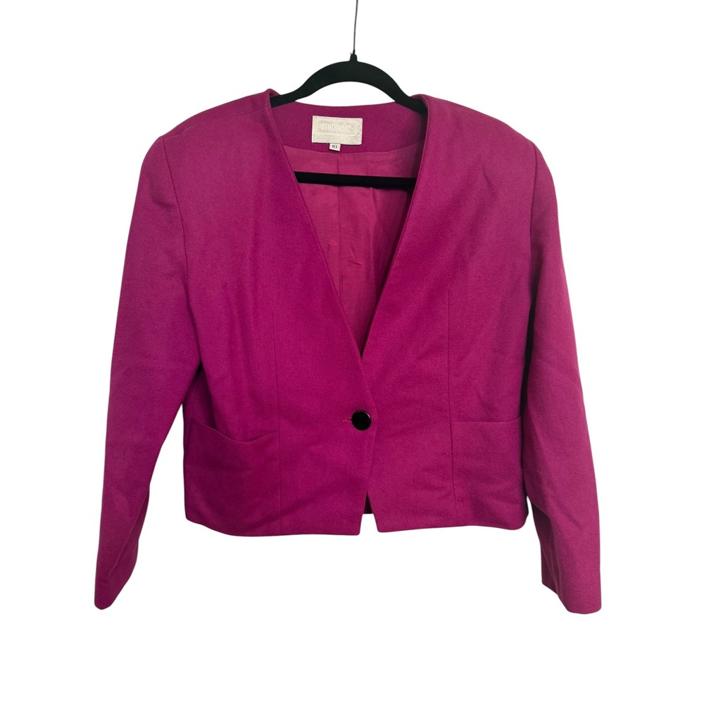 Michele Petite Vintage Magenta Pink Cropped Blazer Single Button Jacket Size 10
